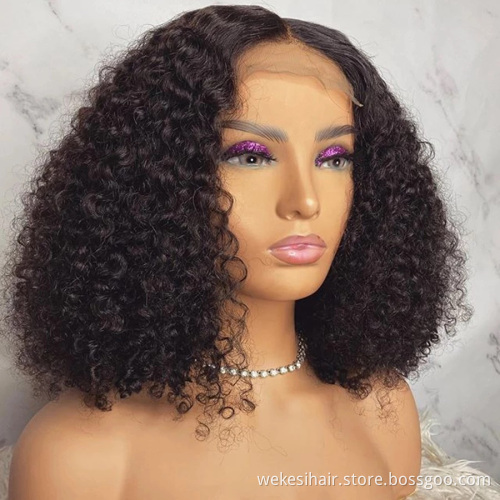 WKSwigs Swiss Lace 4*4 Closure Human Hair Kinky Curly Bob Wigs Unprocessed Virgin Brazilian Mink Hair Short Curly Bob Wig